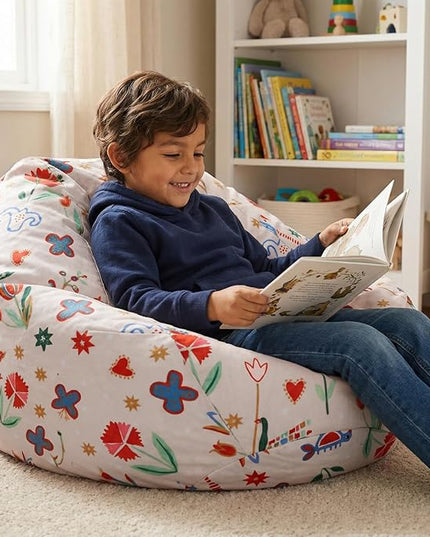YuppieLife Stuffed Animal Storage Bean Bag Chairs Canvas Cover for Kids(No Filling)/Machine Washable and Durable Toddler Bean Bag Sofa Cover for Room Decor (Kid Painting, 27'')