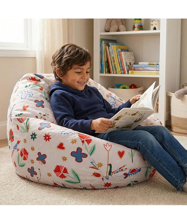 YuppieLife Stuffed Animal Storage Bean Bag Chairs Canvas Cover for Kids(No Filling)/Machine Washable and Durable Toddler Bean Bag Sofa Cover for Room Decor (Kid Painting, 27'')