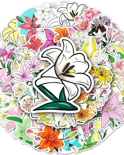 Aesthetic Lily Vinyl Stickers, 50 PCS Waterproof Floral Decals for Laptops, Scrapbooking, Notebooks, Water Bottles, Suitcases, Phones & DIY Decor