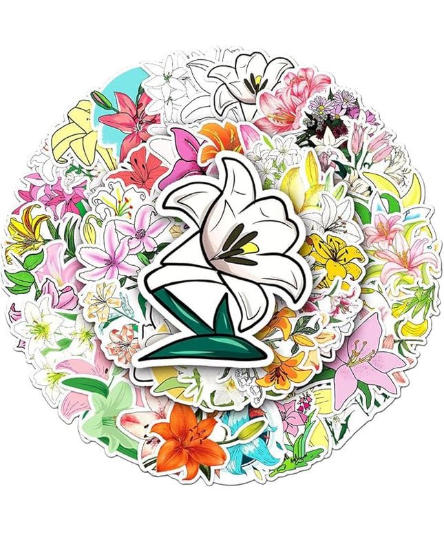 Aesthetic Lily Vinyl Stickers, 50 PCS Waterproof Floral Decals for Laptops, Scrapbooking, Notebooks, Water Bottles, Suitcases, Phones & DIY Decor