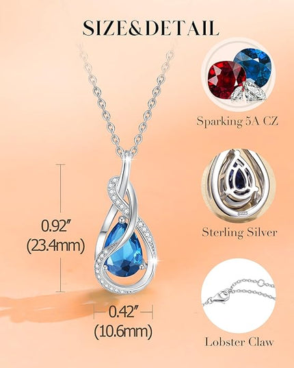 FANCIME TimelessTie Birthstone Necklace for Women White Gold Plated Sterling Silver Ribbon Design Jewelry Knot Pendant Fine Jewelry Gemstone Birthday Graduation Anniversary Christmas Gifts for Women Wife Mother Her