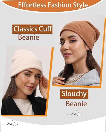 100% Cotton Beanie Hat- Unisex Ultra Soft Winter Warm Stretch Knit Cuffed Hats Fisherman Beanies Skull Cap