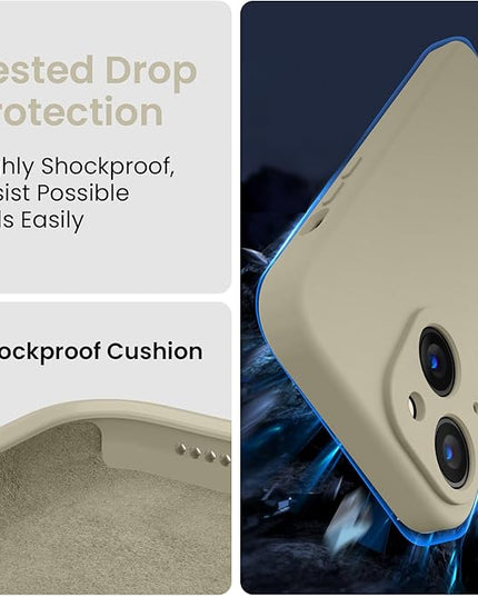 FireNova Designed for iPhone 14 Case, Silicone Upgraded [Camera Protection] Phone Case with [2 Screen Protectors], Soft Anti-Scratch Microfiber Lining Inside, 6.1 inch, Khaki