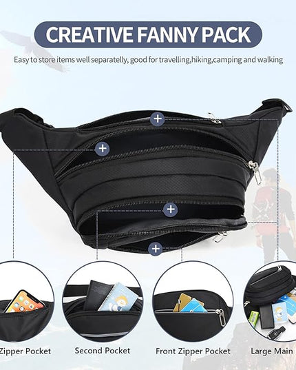 DAITET Crossbody Fanny Pack for Men&Women,Large Waist Bag & Hip Bum Bag with Adjustable Strap for Outdoors Workout Traveling Casual Running Hiking Cycling