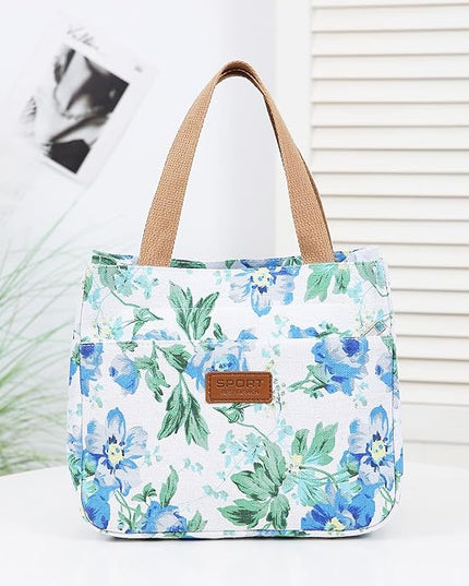 Dreubea Women's Floral Print Canvas Tote Bag - Small Reusable Shopping Handbag for Groceries, Takeout, Eco-Friendly Purse