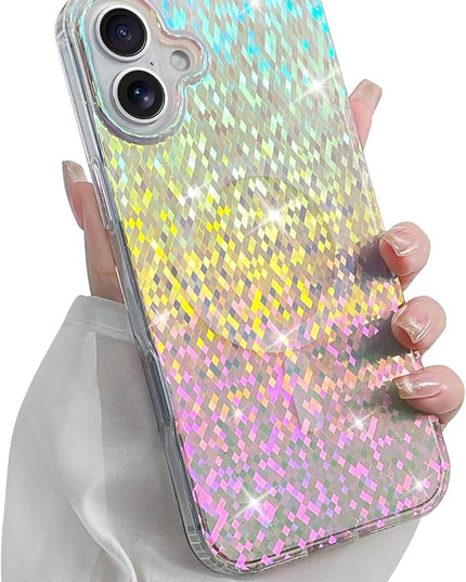 Glitter Case for iPhone 16 Plus Case for Women Girls [ Compatible with Magsafe ] Clear Cute Girly Aesthetic Colorful Iridescent Rainbow Sparkly Sparkle Bling Magnetic Protective Phone Cover