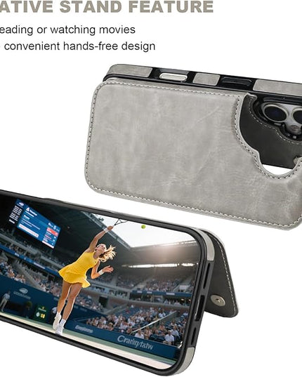 ONETOP Compatible with iPhone 17 Wallet Case with Card Holder, PU Leather Kickstand Card Slots Case, Double Magnetic Clasp and Durable Shockproof Cover 6.3 Inch (Gray)