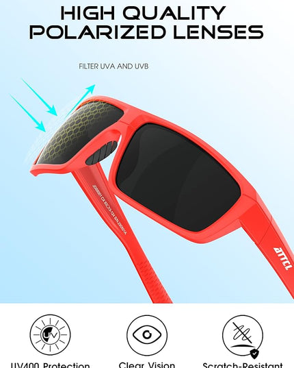 ATTCL Polarized Sunglasses Men for Fishing: UV Protection Lightweight TR90 Sports Wrap Sun Glasses Driving Golf Running