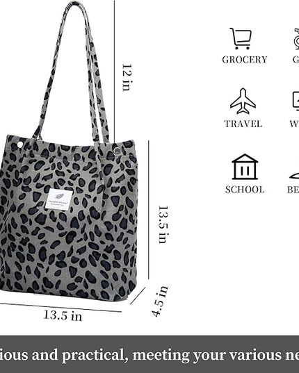 Corduroy Tote Bag Cute Tote Bags for Women Shoulder Bag with Inner Pocket for Work Beach Travel and Shopping Grocery