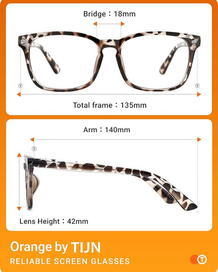 TIJN Blue Light Blocking Glasses for Women Men Clear Frame Square Nerd Eyeglasses Anti Blue Ray Computer Screen Glasses