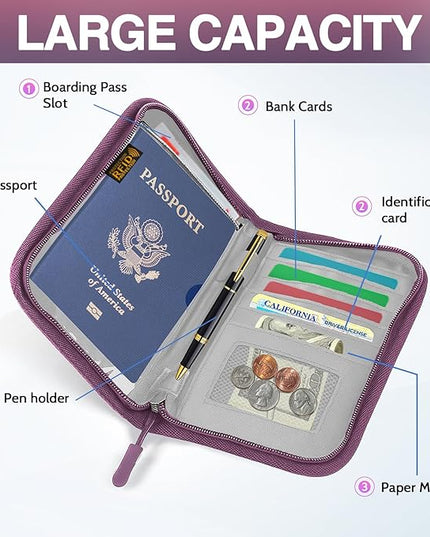Passport Holder for Travel, Women Rfid Blocking Passport Wallet, Travel Essentials Premium Wallets, Waterproof Passport Holders Bag for Men Traveling, Travel Document Organizer Credit Cards Case