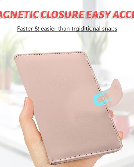 Passport Holder, Travel Wallet Cover with Pen Loop | Cute RFID Blocking Leather Case with Magnetic Closure for Travel Essentials-Pink