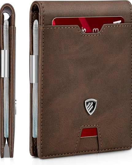 RUNBOX Mens Slim Wallet with Money Clip RFID Blocking Bifold Credit Card Holder for Men with Gift Box