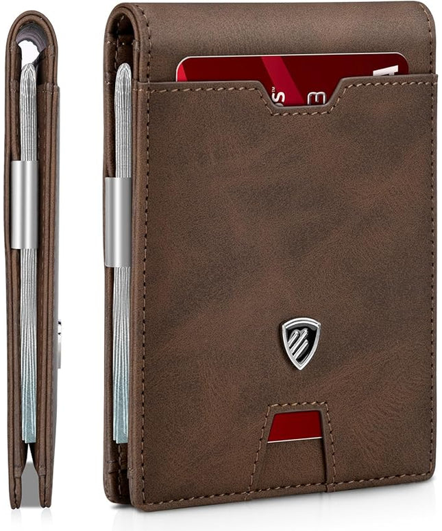 RUNBOX Mens Slim Wallet with Money Clip RFID Blocking Bifold Credit Card Holder for Men with Gift Box
