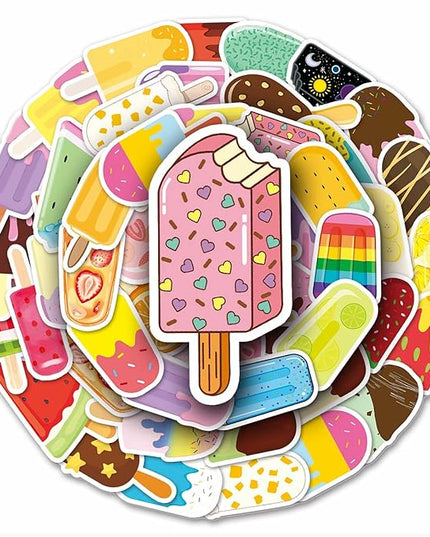 Summer Popsicle Vinyl Stickers - 50PCS Small Waterproof Ice-Lolly Stickers Ice Cream Decals for Party Favors Birthday Water Bottles Laptop Bicycle Skateboard Scrapbook Refrigerator Decor