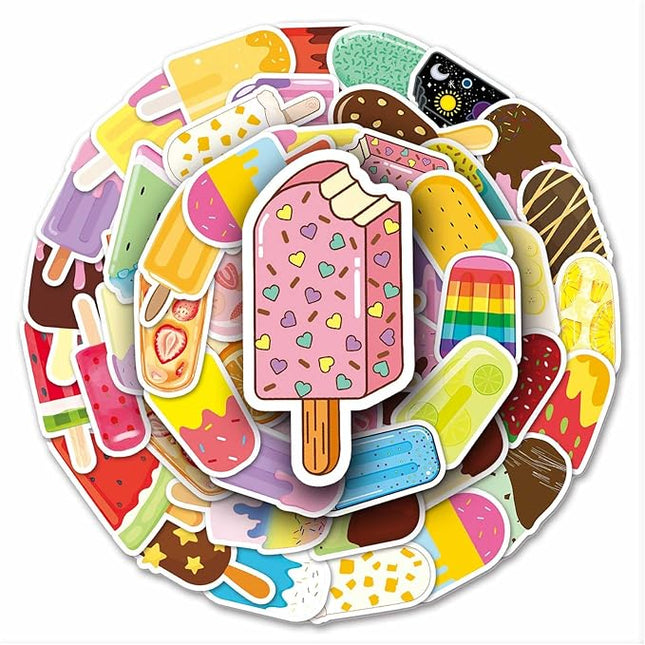Summer Popsicle Vinyl Stickers - 50PCS Small Waterproof Ice-Lolly Stickers Ice Cream Decals for Party Favors Birthday Water Bottles Laptop Bicycle Skateboard Scrapbook Refrigerator Decor