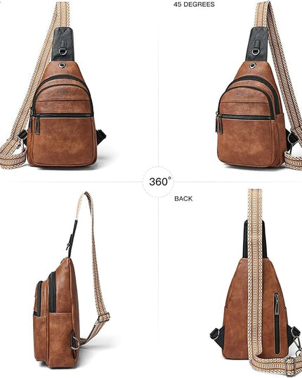 Sling Bag For Women Faux Leather Small Casual Daypack Backpack Fanny Pack Crossbody Chest Bags Purse