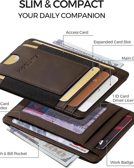 RUNBOX Slim Minimalist Wallet 8-12 Cards Front Pocket RFID Blocking Leather Small Thin Card Holder Wallets for Men and Women Gifts for Him