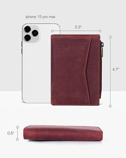 Oak Leathers Leather Wallet For Women - Small RFID Coin Purse Credit Card & ID Holder for Ladies, Gift for Women's, Bifold Wallets (Crazy Horse Red)
