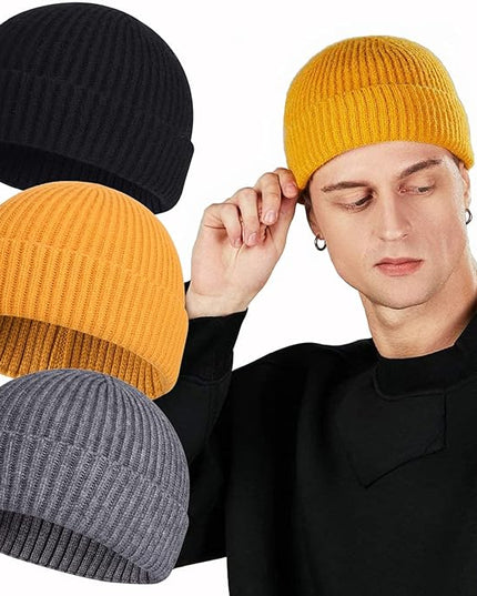 ROYBENS Swag Wool Knit Cuff Short Fisherman Beanie for Men Women, Winter Warm Hats