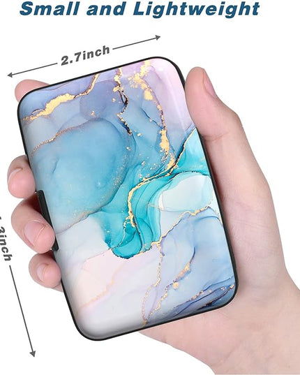 Atufsuat Credit Card Holder, Mini Aluminum Card Wallet RFID Blocking Slim Metal Hard Card Case for Women Men, Purple Gold Marble