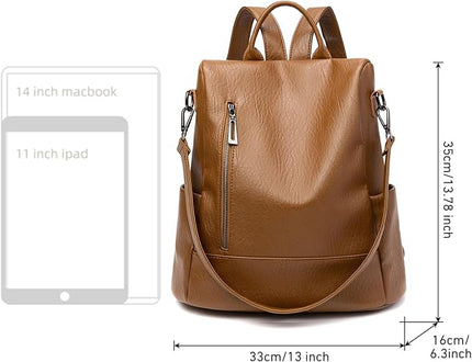 Didida Fashion Backpack Purse For Women Anti-theft Rucksack Pu Leather Lightweight Water-resistant Shoulder Bag, Brown