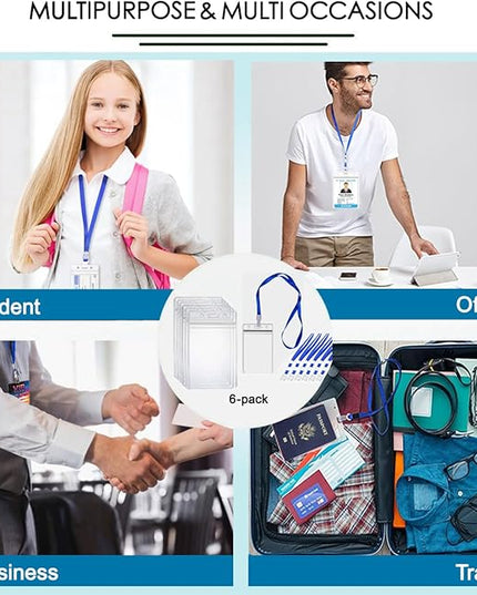 Extra Large Passport Badge Holders with Lanyard, 4x6Inch Heavy Duty Clear Plastic PVC Card Insert Protector Vertical Waterproof Transparent ID Badge Holder for Name Badges and Press Passes