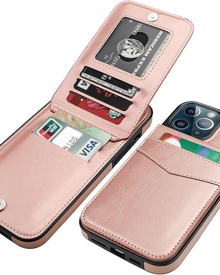 KIHUWEY Compatible with iPhone 13 Pro Max Case Wallet with Credit Card Holder, Premium Leather Magnetic Clasp Kickstand Heavy Duty Protective Cover for iPhone 13 Pro Max 6.7 Inch(Rose Gold)