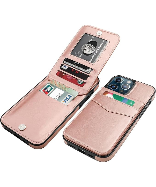 KIHUWEY Compatible with iPhone 13 Pro Max Case Wallet with Credit Card Holder, Premium Leather Magnetic Clasp Kickstand Heavy Duty Protective Cover for iPhone 13 Pro Max 6.7 Inch(Rose Gold)