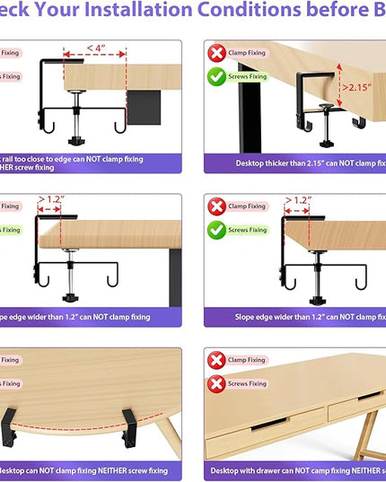 Univivi No Drill Under Desk Cable Management Tray, 48" Cord Organizer for Table, Clamp/Screw Mount Desk Cable Management, Premium Fabric Cable Management Tray for Office, Home (Extra Large)