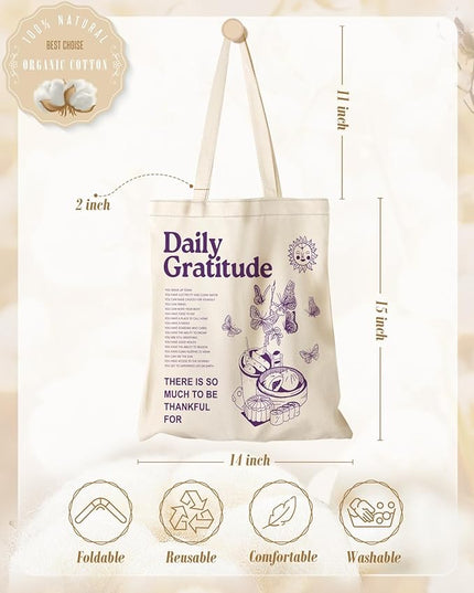 Aesthetic Canvas Tote Bag - Reusable Shoulder Tote Bag for Women Lady Casual Vacation, Shopping, Work, Gym