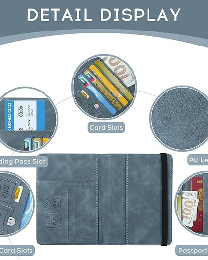 ILIYAH-Passport Cover-Passport Holder Travel Wallet-RFID Blocking Passport Case Travel Accessories Card Holder Wallet Unisex Travel Gifts(Greyish Blue)