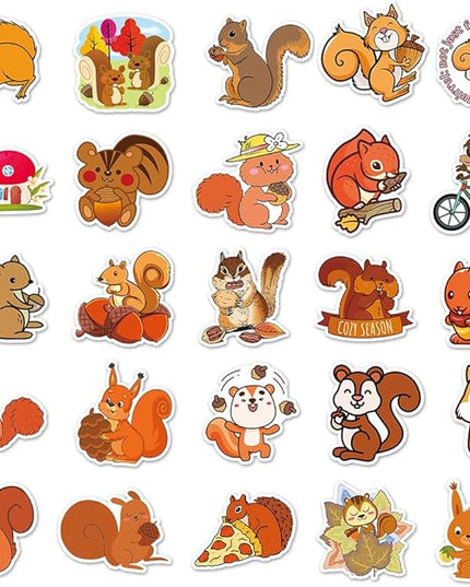 Lovely Squirrel Vinyl Stickers, 50 PCS Waterproof Animal Decals for Laptops, Scrapbooking, Notebooks, Water Bottles, Suitcases, Phones & DIY Decor