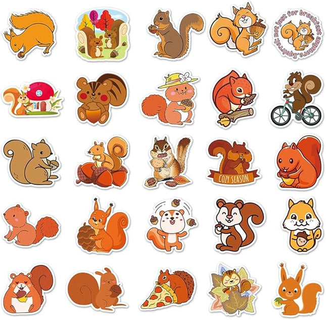 Lovely Squirrel Vinyl Stickers, 50 PCS Waterproof Animal Decals for Laptops, Scrapbooking, Notebooks, Water Bottles, Suitcases, Phones & DIY Decor