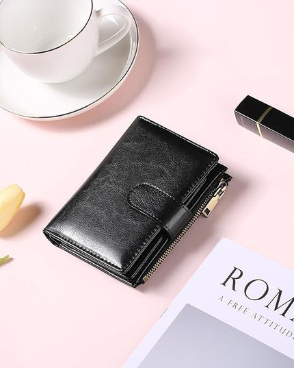 GAEKEAO Womens Wallet Small Leather RFID Blocking Bifold Zipper Pocket Wallet Card Case Purse with ID Window