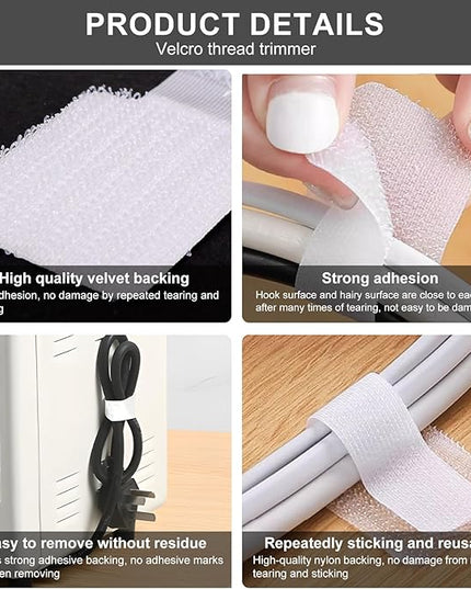 100-Pack Reusable Self-Adhesive Cable Ties cable management Adjustable Hook & Loop Straps for Organizing Data Cables, Wires, Headphones Under-Table Cord Management for Home, Office