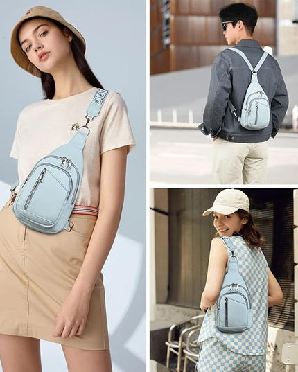 Sling Bag Crossbody Backpack - 2 in 1 Leather Cross Body Bag Fanny Pack with 2 Removable Straps