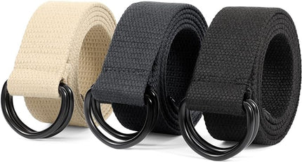 JASGOOD Men Canvas Belt Web Fabric Casual Belt with Black Double D-ring 1 1/2" Wide Set of 2