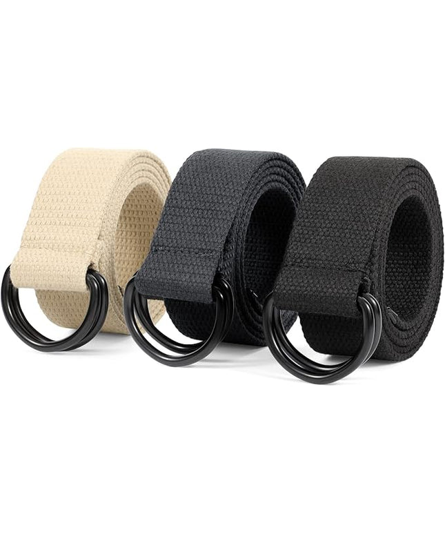 JASGOOD Men Canvas Belt Web Fabric Casual Belt with Black Double D-ring 1 1/2" Wide Set of 2
