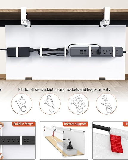 Univivi No Drill Under Desk Cable Management Tray, 36" Cord Organizer for Table, Clamp/Screw Mount Desk Cable Management, Premium Fabric Cable Management Tray for Office, Home
