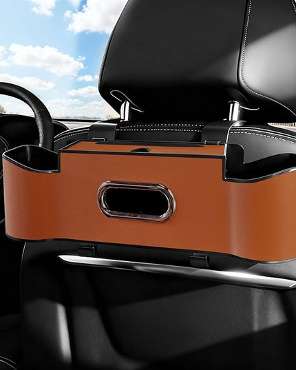 Backseat Car Organizers,4 in 1 Multifunctional Car Back Seat Storage Box with Drink Cup Holder Tissue Box, for Hold Phone,Snacks, Drinks, Handbag (LightBrown)