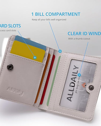 Alldaily Small RFID Wallet for Women Slim Compact Bifold Pocket Ladies Travel Mini Purse (White)