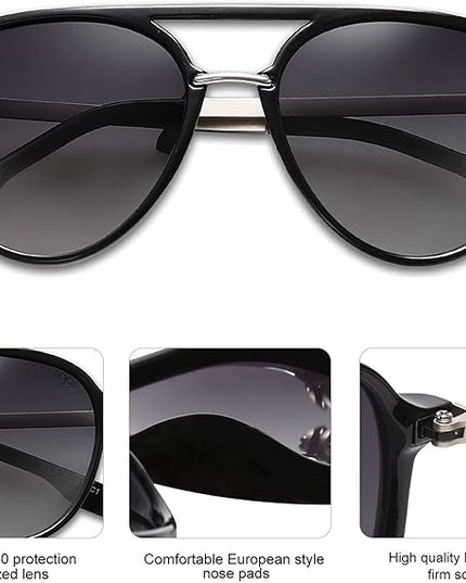 SOJOS Retro Aviator Polarized Sunglasses for Women Men Double Bridge Ladies Shades