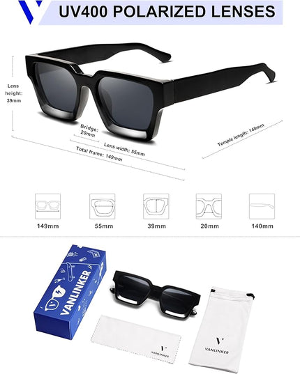 VANLINKER Thick Square Sunglasses for Men Women Retro Chunky Rectangle Shades UV400 Protection VL9731