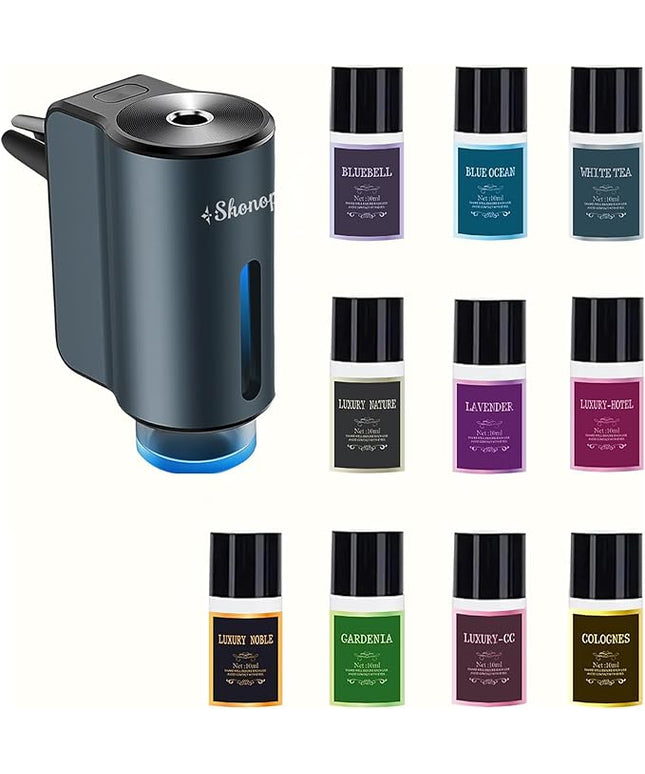 Car Air Freshener Diffuser,Smart Car Aroma Diffuser Air Freshener Spray Automatic with 10PCS Cologne Aromatherapy Oil (Grey)