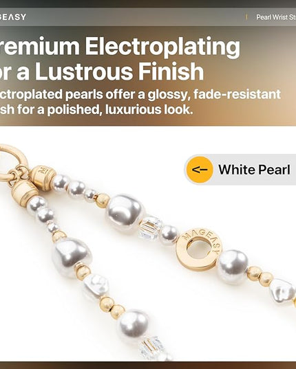 MAGEASY Phone Charm for Women - Cell Phone Wrist Strap with Teather Tab - Pearl Series