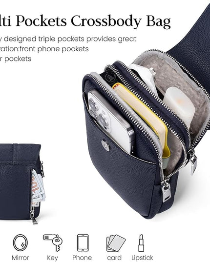 befen Genuine Leather Small Crossbody Bags for Women, Multi Pocket Cell Phone Crossbody Purse with RFID Blocking Card Slots