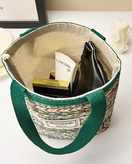 Women Tote Bag,Small Jute Casual Tote's Handbag Embroidered Personalized Bucket Bag,Reusable Grocery Shopping Bags