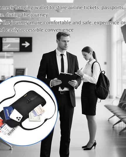 Passport Holder for Travel Pouch Neck Wallet for Traveling Women Men with RFID Blocking Waterproof and Slim Neck Pouch Adjustable Neck Strap (Z-Blue)