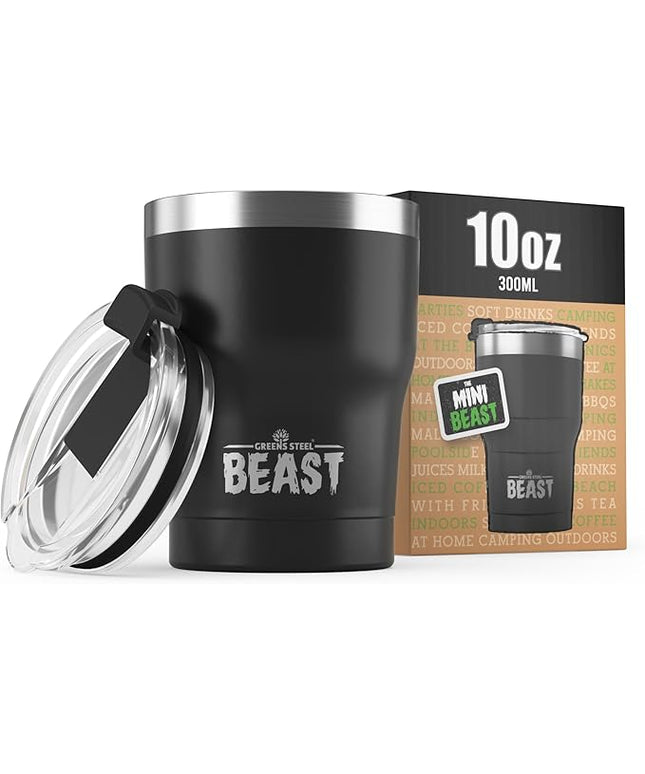 Beast 10 oz Tumbler Stainless Steel Vacuum Insulated Coffee Ice Cup Double Wall Travel Flask (Matte Black)